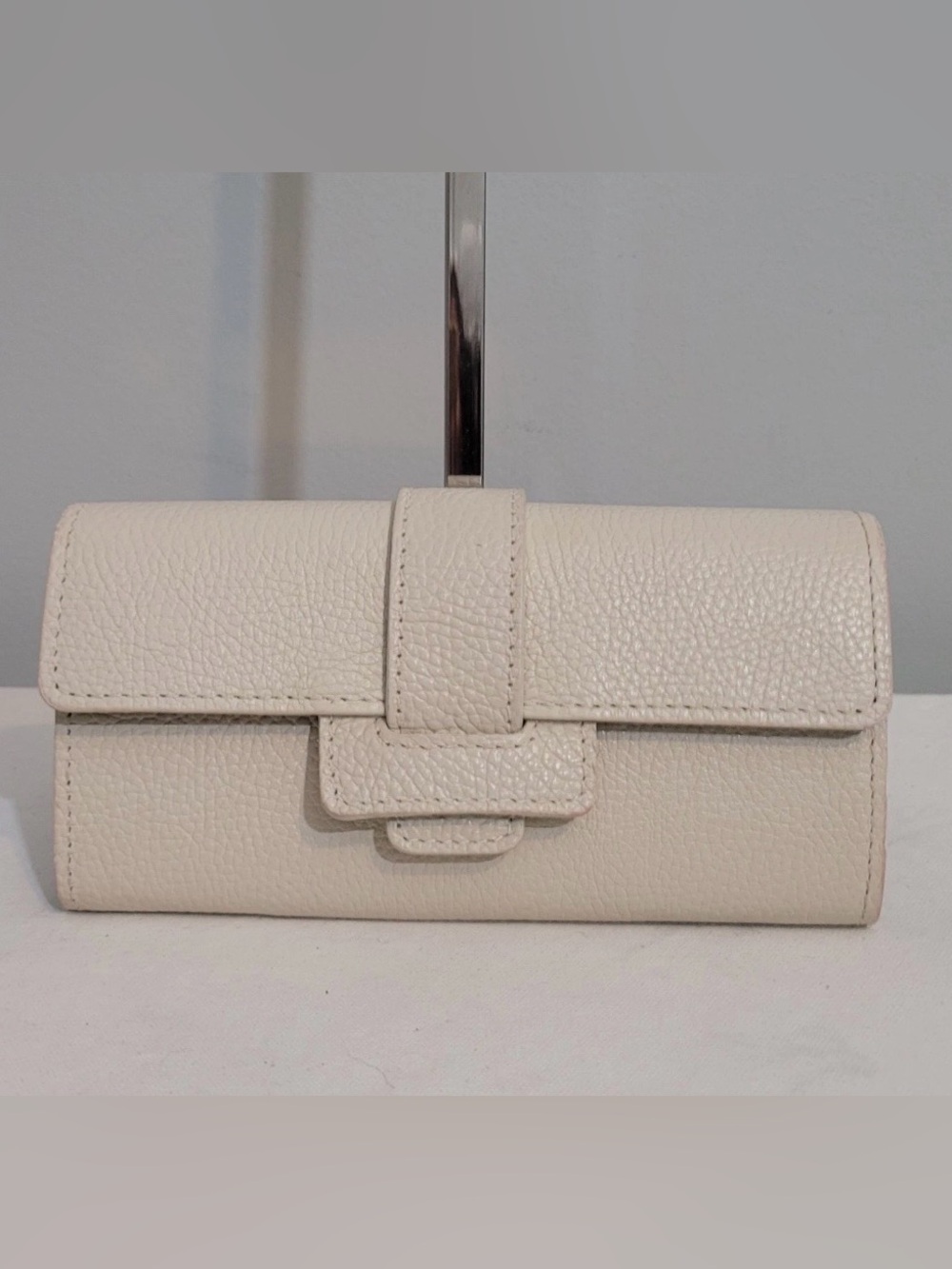 Isadora Ivory Pebbled Leather Continental Wallet Made in Italy